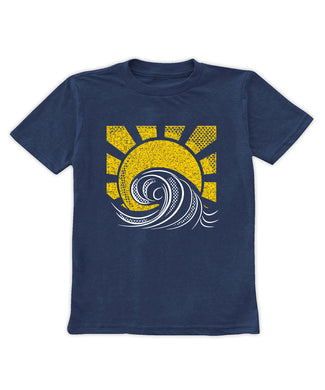 Navy retro sun and waves graphic tee