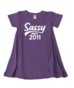 Sassy since 2011 purple t-shirt dress