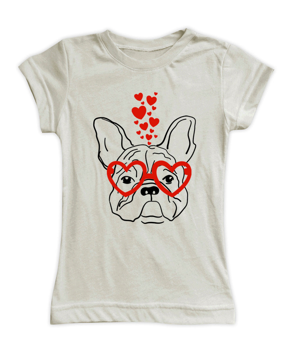 French Bulldog Heart Glasses Fitted Tee