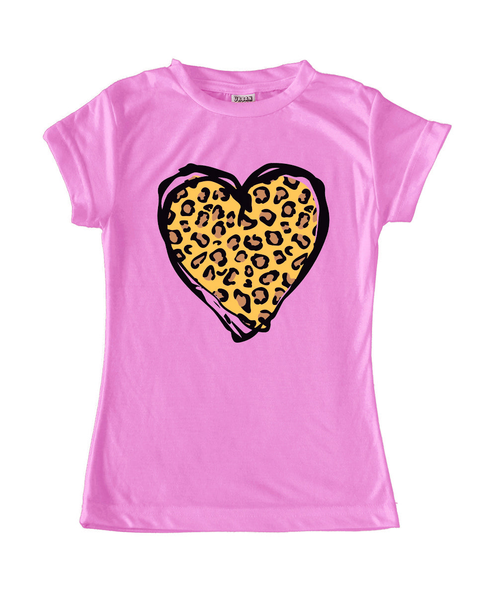 Pink Leopard Heart Fitted Tee