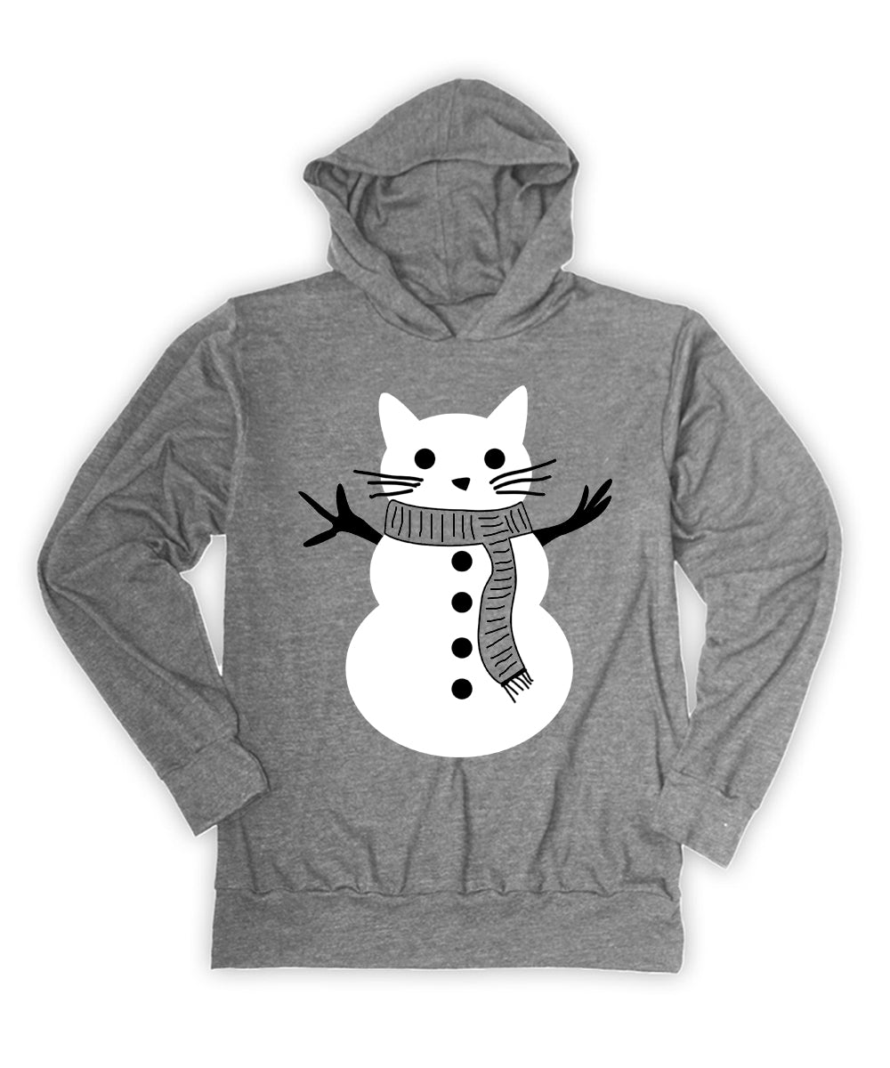 Heather Gray Snow-Kitty Lightweight Hoodie