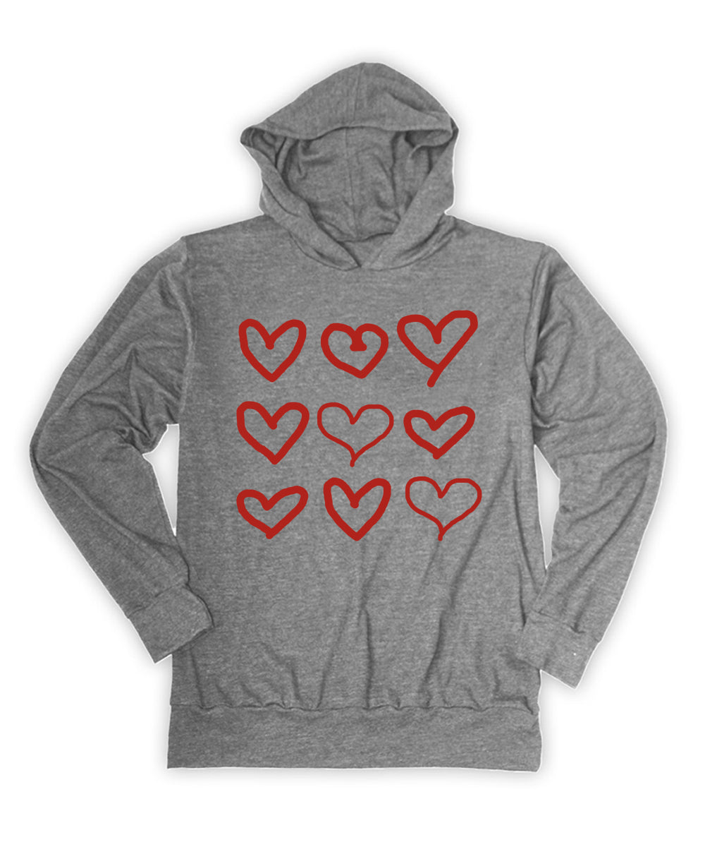 Heather Gray Hand Drawn Hearts Hoodie