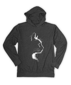 Heather Charcoal Cat Silhouette Lightweight Hoodie