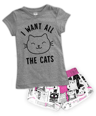 'Want All the Cats' Fitted Tee & Shorts Set