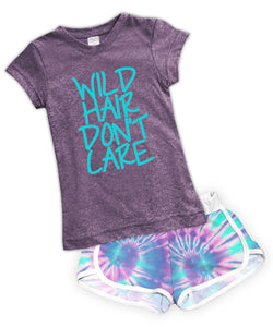 'Wild Hair Don't Care' Fitted Tee & Shorts Set