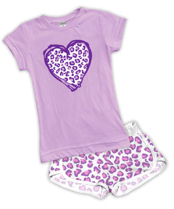 Leopard Heart Fitted Tee & Shorts Set
