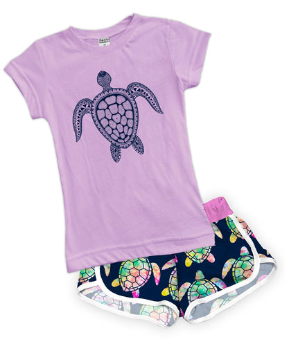 Ornate Turtle Fitted Tee & Shorts Set