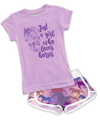 'Just a Girl Who Love Horses' Fitted Tee & Shorts Set