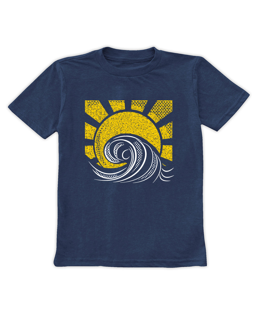 Navy retro sun and waves graphic tee