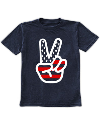 navy americana flag peace fingers graphic tee