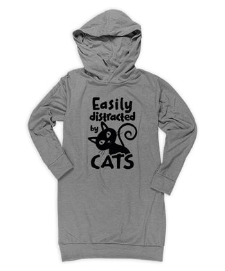 Gray easily distracted by cats lightweight hoodie dress