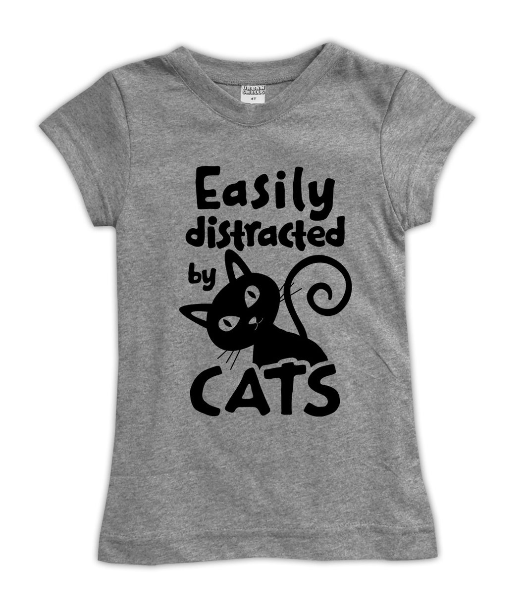 Easily distracted by cats gray girls graphic tee