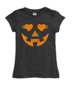 Heather Charcoal Heart Eyes Jack-O'-Lantern Fitted Tee