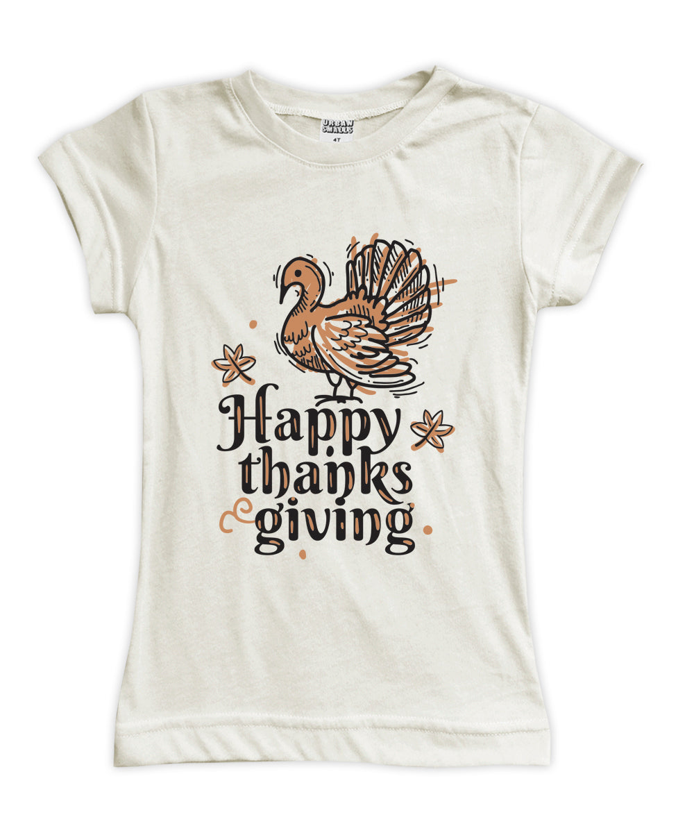 Cream 'Happy Thanksgiving' Fitted Tee
