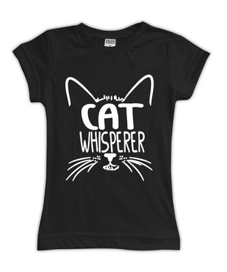 Black cat whisperer girls graphic tee