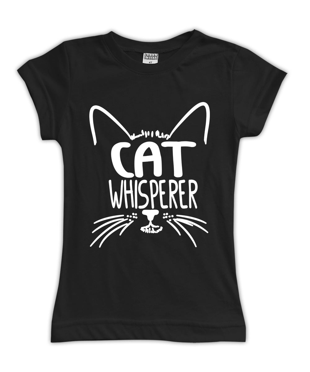Black cat whisperer girls graphic tee