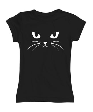 Black kitty face girls graphic tee