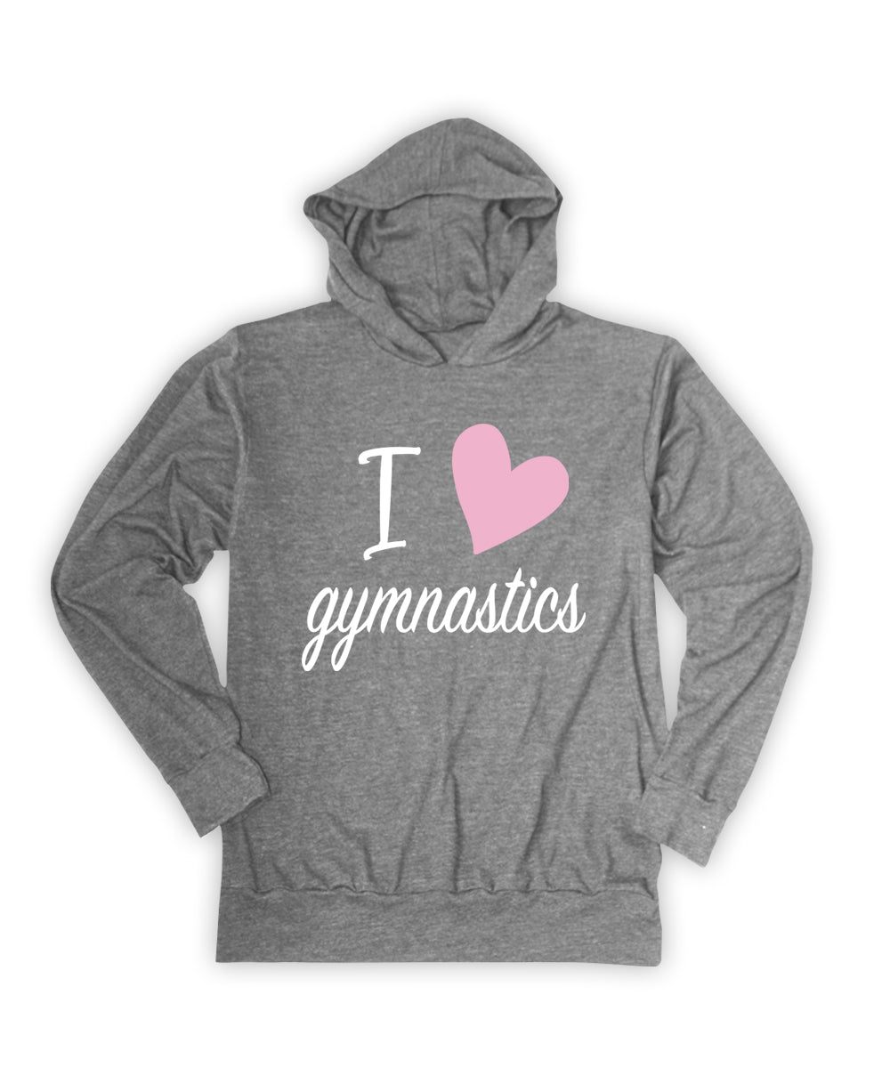 Gray 'I Love Gymnastics' Lightweight Hoodie