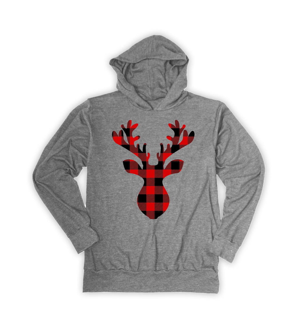 Heather Gray Plaid Stag Hoodie