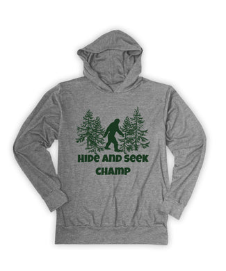 Heather gray hide and seek champ sasquatch graphic hoodie