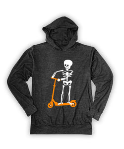 Heather Charcoal Skeleton on Scooter Lightweight Hoodie