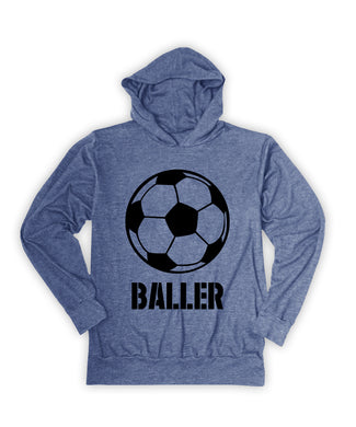 Blue soccer baller lightweight hoodie