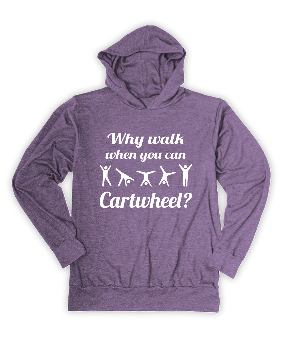 purple why walk when you can cartwheel lightweight graphic hoodie