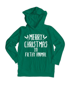 Kelly Green 'Merry Christmas Ya Filthy Animal' Lightweight Hoodie