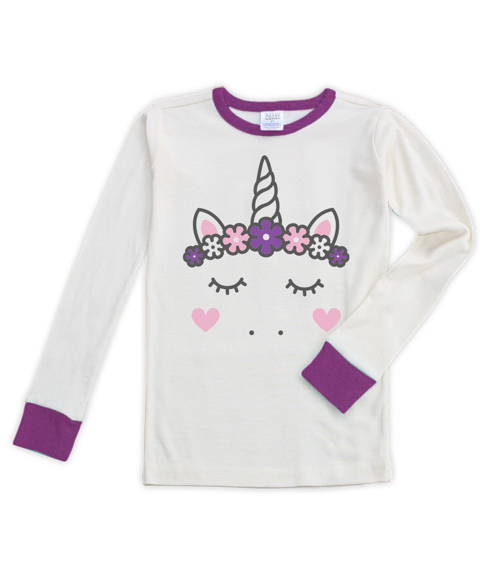 Cream and purple unicorn cotton pajama top