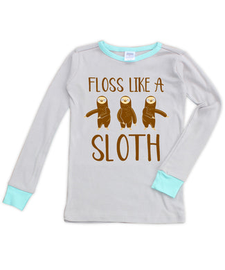 Gray & Aqua 'Floss Like a Sloth' Long-Sleeve Pajama Top