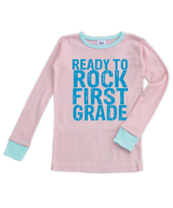 Pink & Aqua 'Ready to Rock First Grade' Long-Sleeve Pajama Top