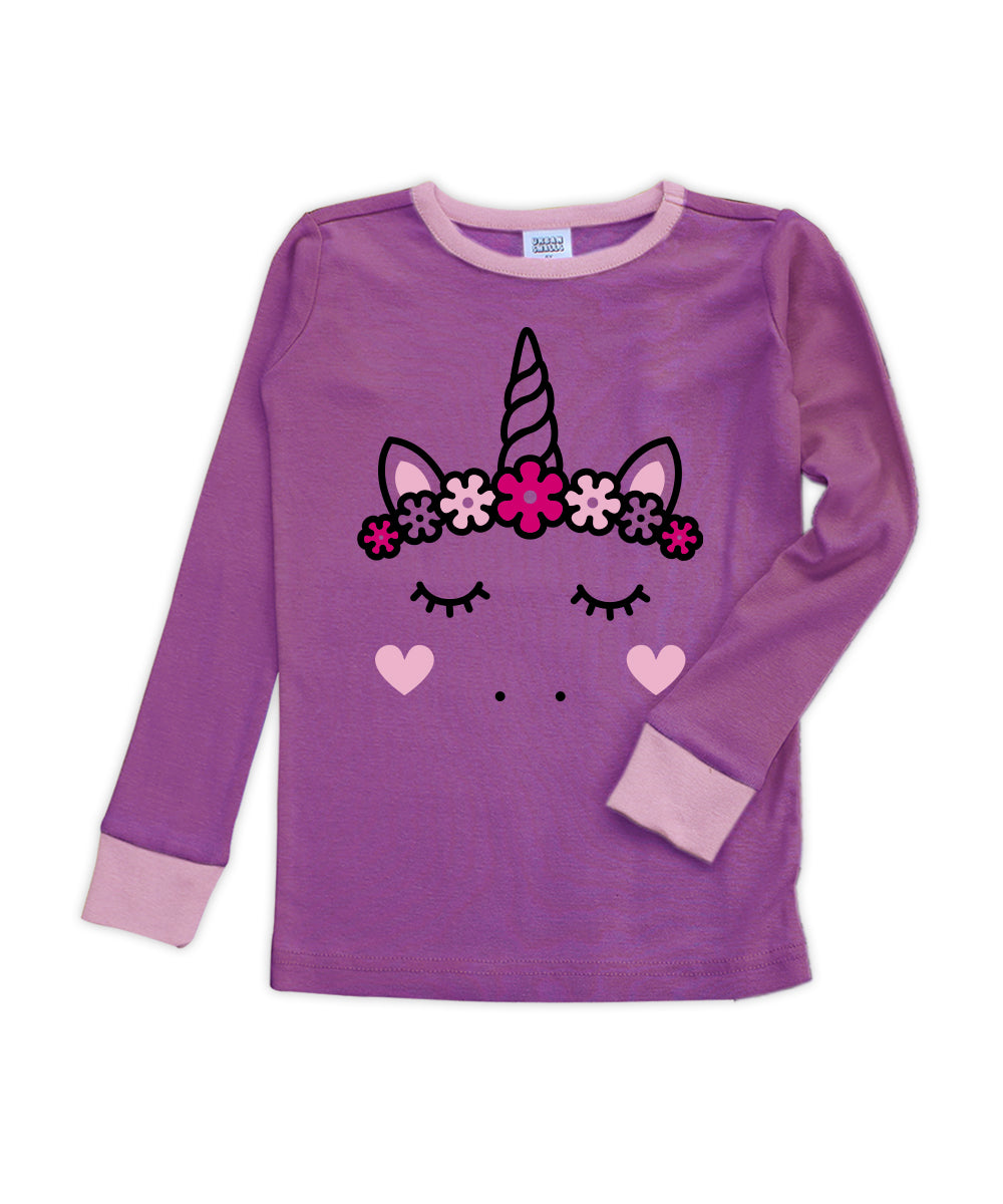 Purple & Pink Unicorn Long-Sleeve Pajama Top