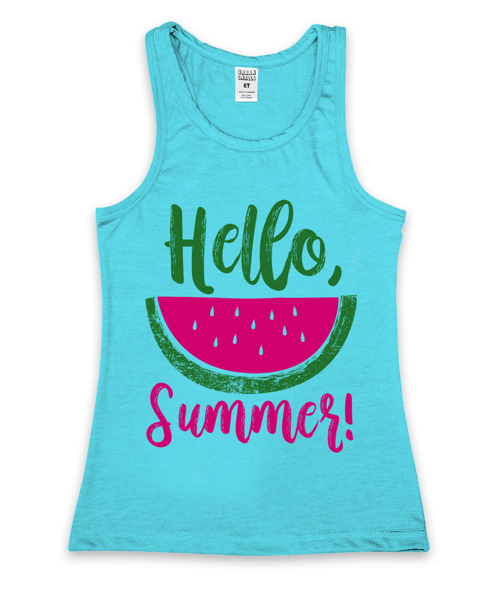 turquoise hello summer watermelon girls graphic tank