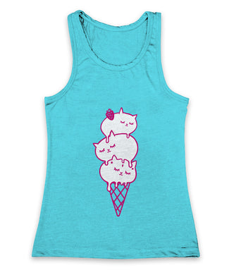 turquoise cat ice cream cone girls graphic tank top