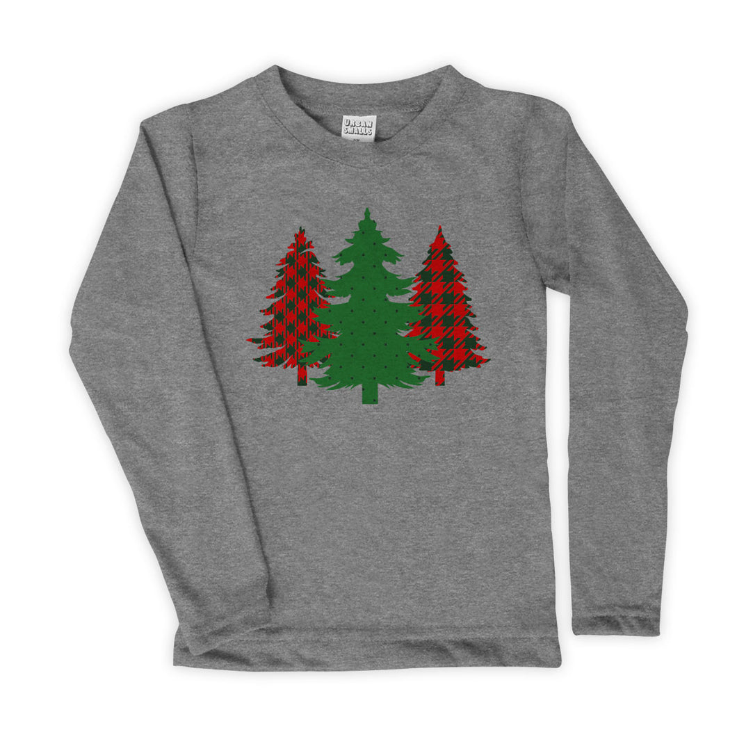 Heather Gray Plaid Trees Long-Sleeve Tee