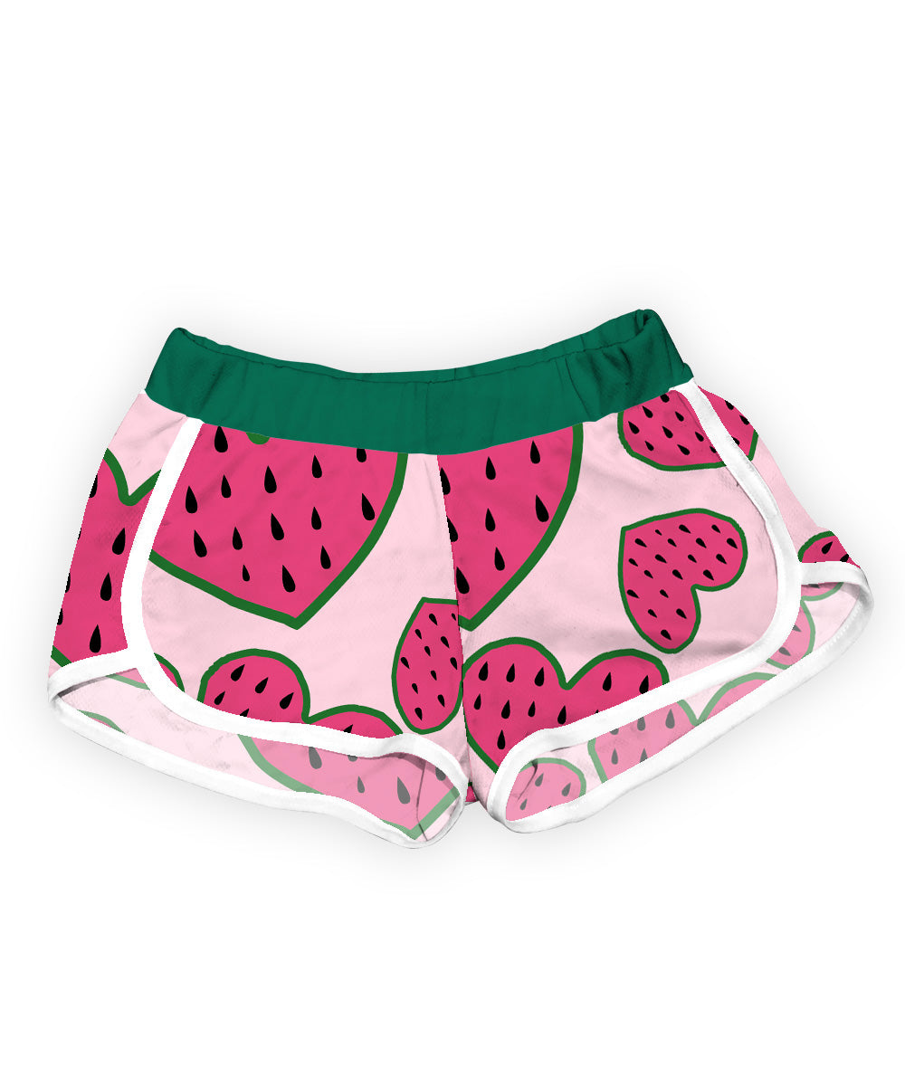pink and green watermelon hearts pattern dolphin shorts